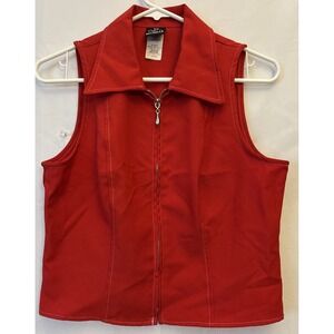 Vtg Y2K My Michelle Red Collared Shirt Vest M Zip Up Cropped USA Made Polyester